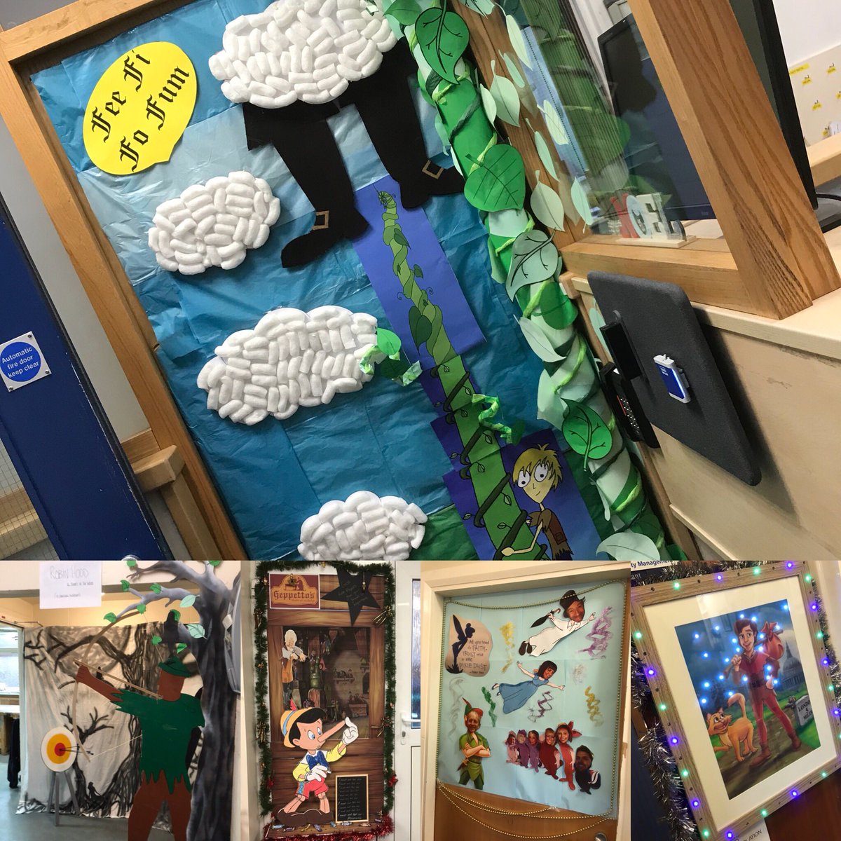 V15STS's tweet photo. Nerve wracking lunchtime @royalhospital judging the @EstatesCRH ‘decorate your door’ competition 😱 1st Jack &amp; The Beanstalk followed by Robin Hood, Pinocchio, Peter Pan &amp; Dick Whittington! What a Pantomime! 🤣 https://t.co/3cuTDGjRe7