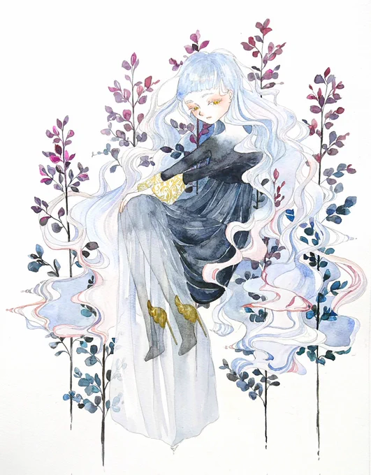 #冬の創作クラスタフォロー祭り 
#平成最後の冬限定絵描きさんと繋がりたい
#絵描きさんと繋がりたい
たくさんタグ失礼しますm(__)m
水彩で女の子を描いてます～✨なんか、寒色と黒です。よろしくお願いします～(*'-`) 