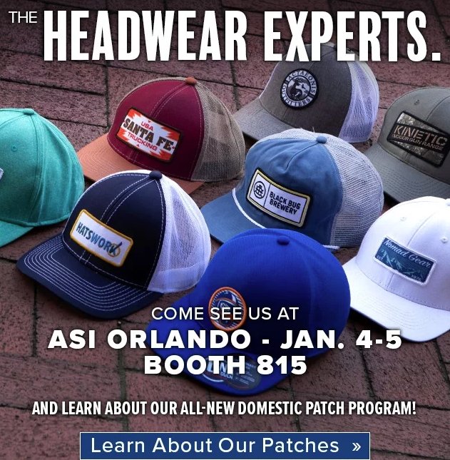 OutdoorCap's tweet photo. January is #tradeshow season! We can't wait to meet you and show off all of our new #patchcaps. 🧢 @TheASIShow https://t.co/FaJQeYPsyA https://t.co/XeYPDXVPtl