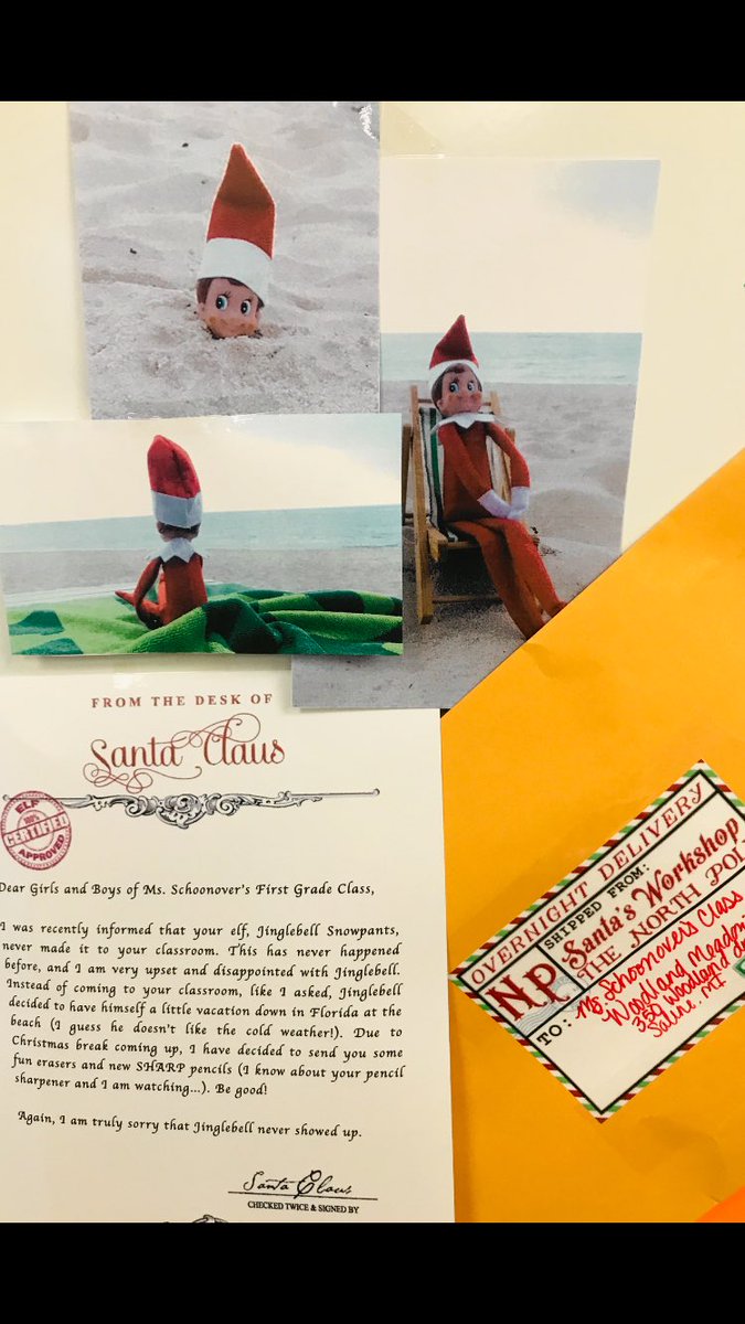 missschoonover's tweet photo. Our classroom has a naughty, runaway elf! Luckily, Santa has been watching and knew our pencil sharpener broke and we needed some new sharp ones! #runawayelf #ohjinglebell https://t.co/wDFxYN0uSx