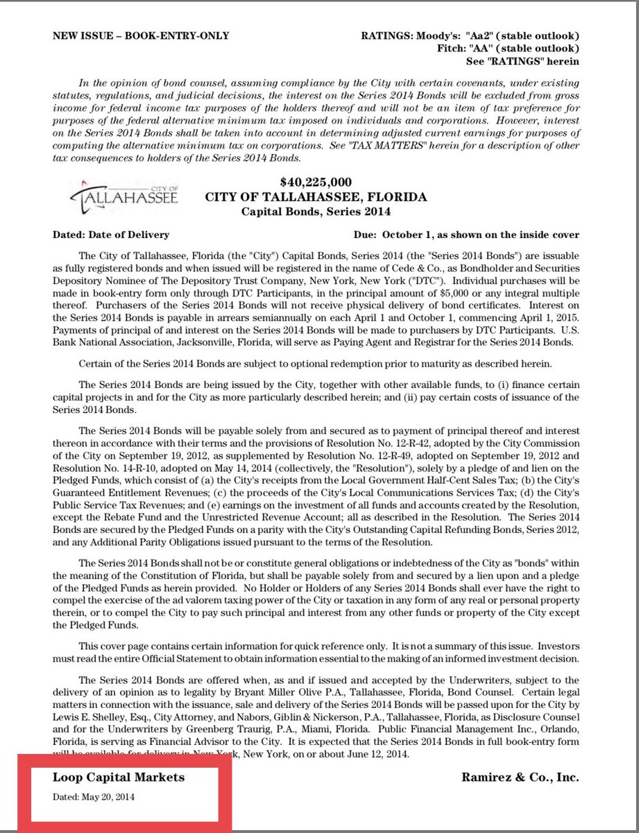 cc  @intheMatrixxx You can’t make this up.In 2014, The City of Tallahassee hired LOOP CAPITAL MARKETS to make a 40M bond offering.Yep, that’s City Commissioner Andrew Gillum  http://www.dacbond.com/GetContent?id=0900bbc780129b5c