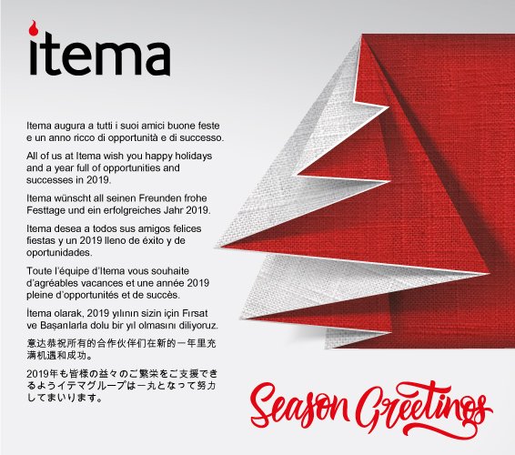 ItemaGroup's tweet photo. Wishing to all our Customers, Friends and Partners a Merry Christmas and a happy, successful and amazing New Year #ItemaFamily #ItemaRocks #ItemaTextileChristmas https://t.co/TOg7TAs16d