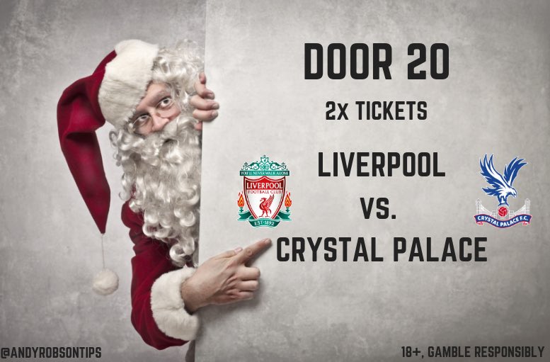 🗓 ADVENT CALENDAR

🚪 DOOR 20

🎁 2x TICKETS TO LIVERPOOL v CRYSTAL PALACE AT ANFIELD!

🔄 RT to enter, winner announced at 7pm! 

18+, gamble responsibly