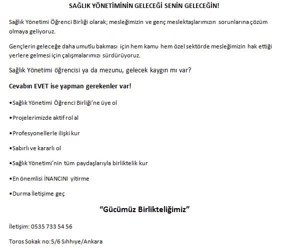 sayob2011's tweet photo. SAĞLIK YÖNETİMİNİN GELECEĞİ SENİN GELECEĞİN!!

Sağlık Yönetimi Öğrenci Birliği olarak ; mesleğimizin ve genç meslektaşlarımızın sorunlarına çözüm olmaya geliyoruz. https://t.co/WrR1Xr1hfQ