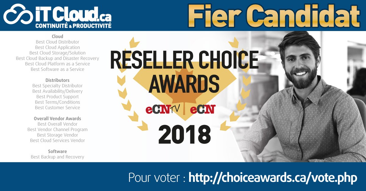 ITCloud_ca's tweet photo. Fier d'être nominé pour 16 prix Reseller Choice Awards cette année, dont "Best Cloud Distributor"! https://t.co/00istmm6er
#eChannelnews #MSP #VAR #clouddistributor #consultantcloud #professionnelti #mspartner #CloudComputing #cloudsecurity #microsoft #draas #cloudbackup https://t.co/AZAIUSVAWH