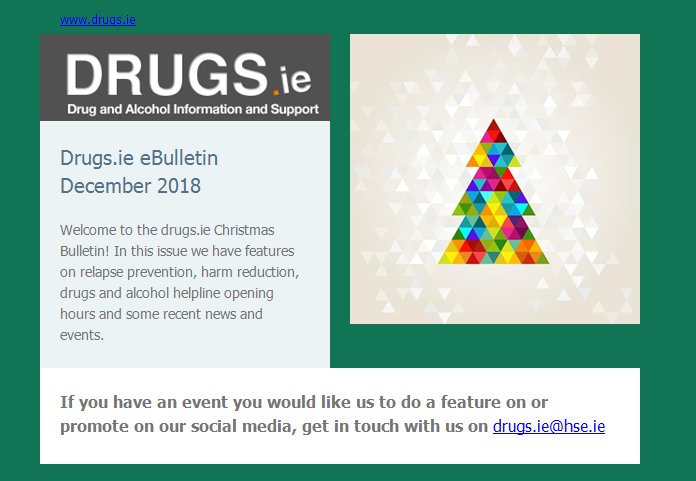 drugsdotie's tweet photo. Yesterday we shared our latest eBulletin with drug and alcohol news from 2018! If you haven't already signed up, you can on the link below. Get in touch if you have an event you want shared as a #DrugFeature or promoted on social media drugs.ie@hse.ie https://t.co/3aj1E1Hm2I https://t.co/VbegDAqnbH