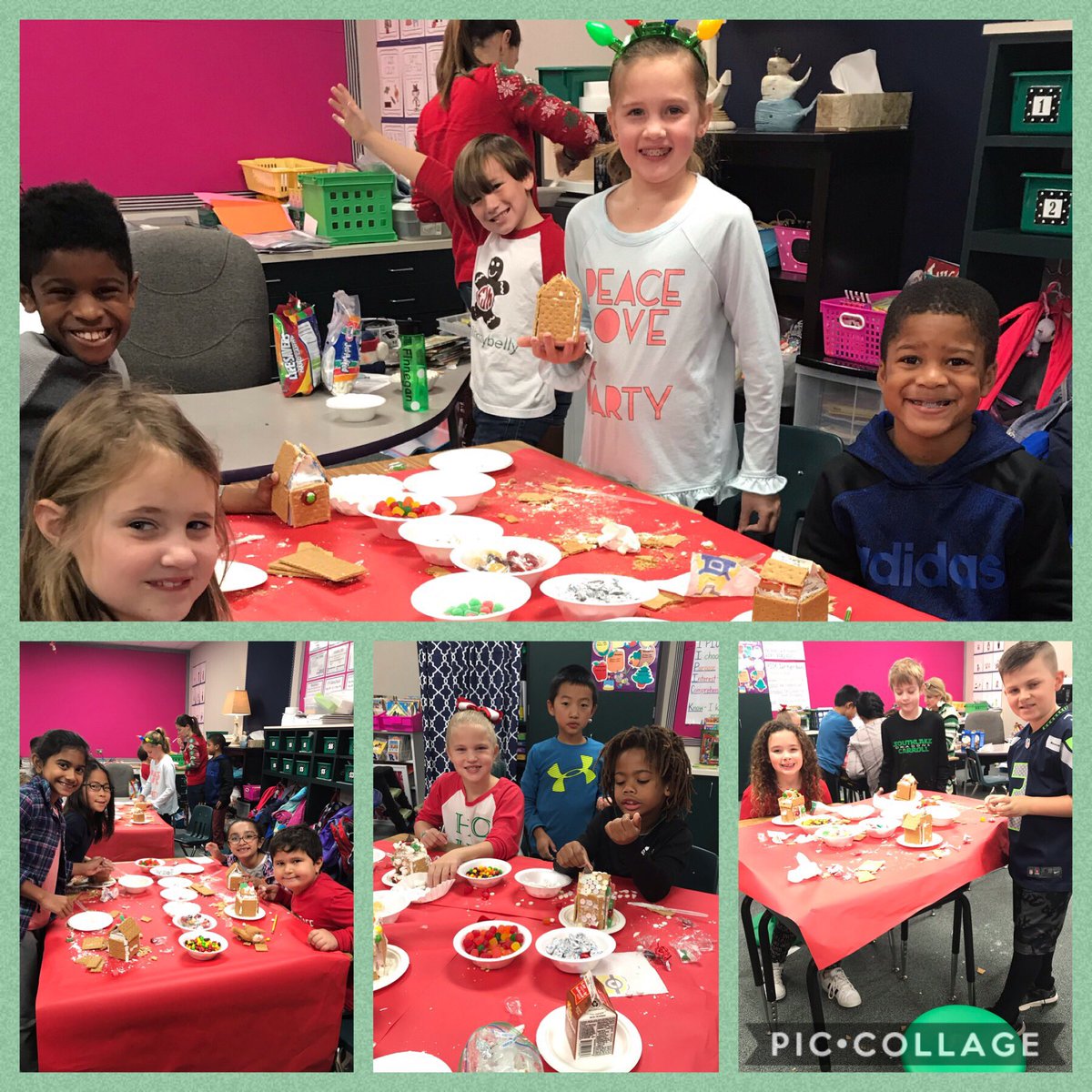 RESONeill's tweet image. Gingerbread house making for the win! Cutting, measuring, and decorating our houses was lots of holiday fun! #TerrificThursday #thankgoodnessforsweetmoms #wehadfun #mathisfun #andmessy #DragonsHaveHeart @rockenbaughES @Carrollisd