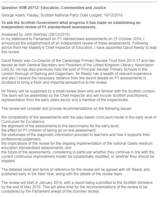 government initiated question about p1 assessments