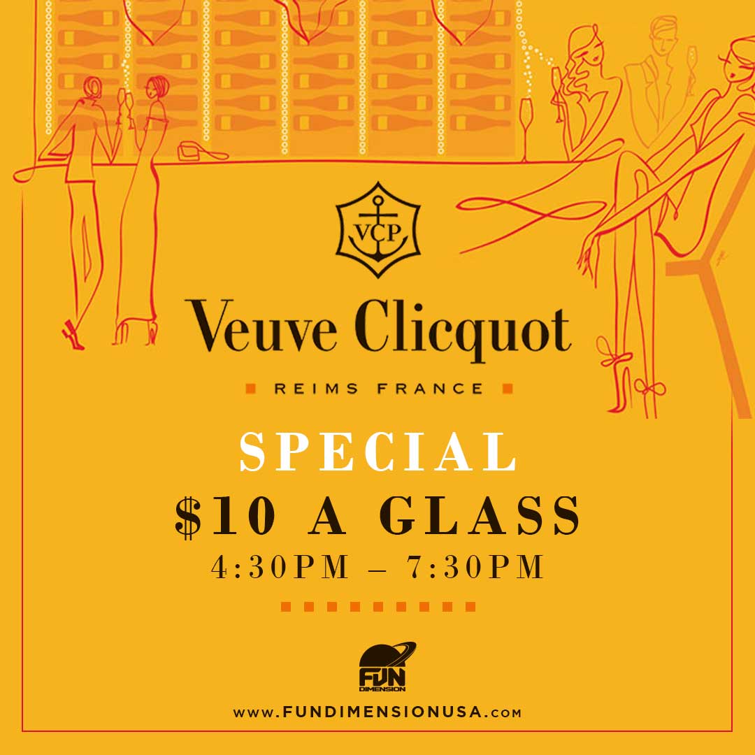 What are you doing this Friday?! ✨Join us for our Veuve Clicquot special Happy Hour and bring in the weekend with great vibes!🍸 #HappyHour #Fundimension #Miamibars