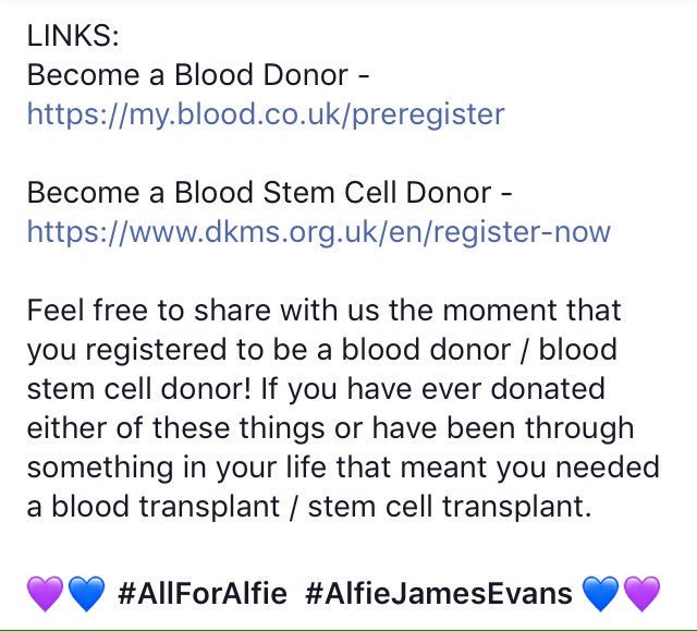 #ALFIESARMY (@alfiesarmy16) on Twitter photo Day 3 of #AlfiesActOfKindness challenge.. ecome a blood donor or blood stem cell donor if you can. This simple act is literally a gift of life. 
blood donor link my.blood.co.uk/preregister
blood stem cell donor link dkms.org.uk/en/register-now Day 3 of #AlfiesActOfKindness challenge.. ecome a blood donor or blood stem cell donor if you can. This simple act is literally a gift of life. 
blood donor link my.blood.co.uk/preregister
blood stem cell donor link dkms.org.uk/en/register-now