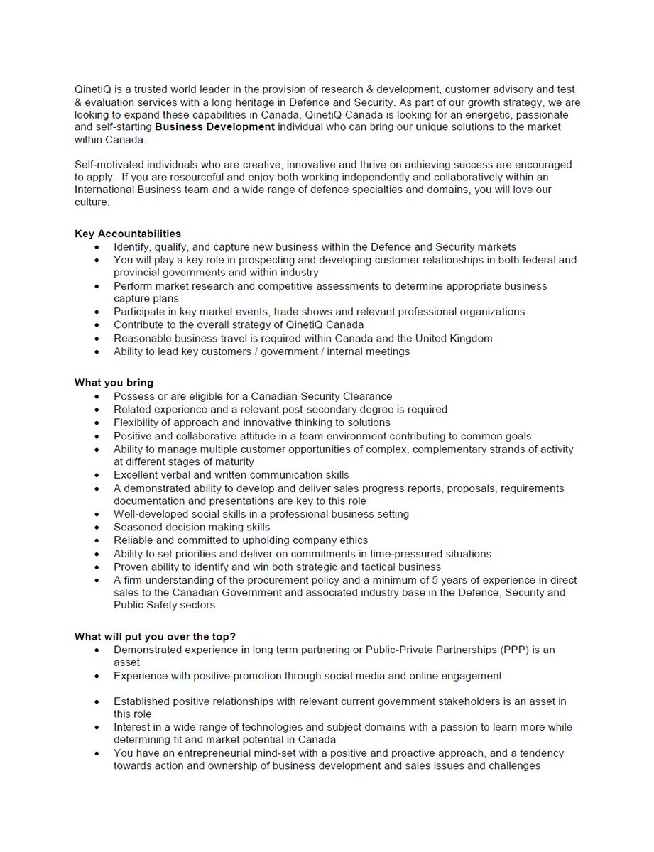 QinetiQ Canada is expanding and we have a job opportunity in our Ottawa office.  If you would like to apply: email resume to Ottawa@QinetiQ.com #resume #defenceandsecurity #jobopportunity