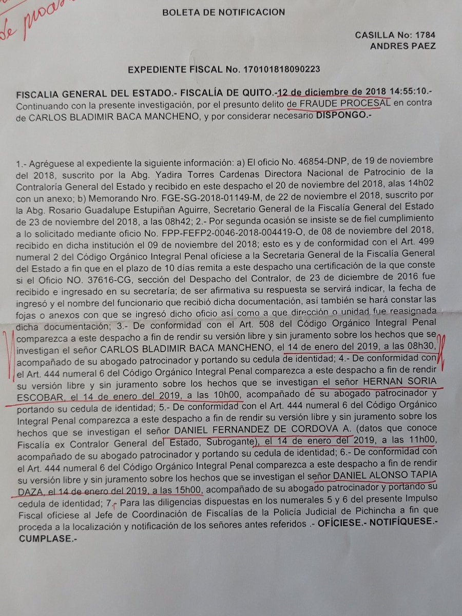 andrespaezec's tweet photo. Carlos Baca llamado a declarar por la @FiscaliaEcuador en caso de fraude procesal del 30S el lunes 14 de enero a las 08h30. Aclaro que esta denuncia la presentamos con @VillaFernando_ y nada tiene que ver quien dice ser presidente de las víctimas del 30S y ni siquiera estuvo alli https://t.co/EPQYwzI3vm