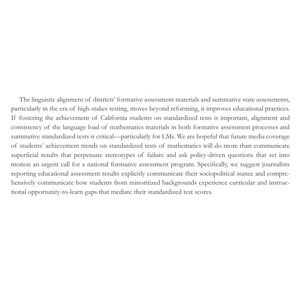 @MaldonadoPhD @rebecajandrade (2018). After the press release on mathematics achievement: The alignment of formative assessments and summative standardized tests for students from minoritized language backgrounds. @Revista_RASE 11(3), 421-432. Read Here ojs.uv.es/index.php/RASE…