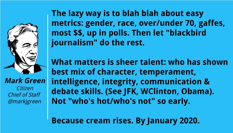 2/2 Handicapping 2020 without names: QUALITY COUNTS.  

To all mediates &amp; kibbutzers: what's the best way to size up the Dem field?