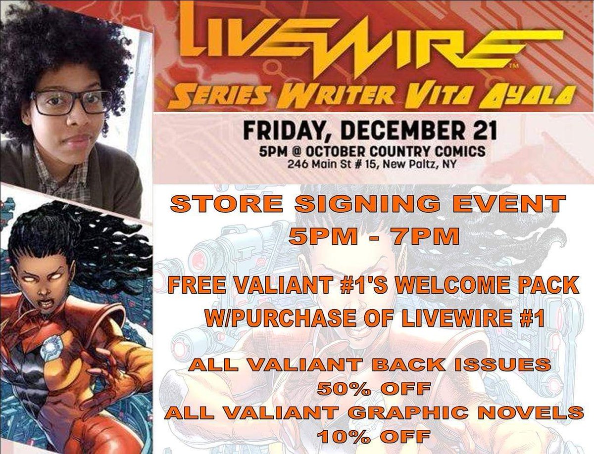 OC_Comics_Games's tweet photo. Make sure to stop by and grab your free Valiant #1's Welcome Pack @definitelyvita @matthewklein316 @ValiantComics @Marvel @IDWPublishing @ImageComics @blackmaskstudio @NewPaltzTimes
#SigningEvent #StoreEvent #ValiantComics #ValiantEntertainment #Livewire #DCComics https://t.co/2V4kXpAkvo