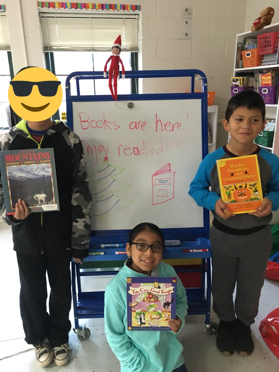 One of my fav days of the year! Our Elf on the Shelf knows the importance of getting texts into Ss hands. They took as many as they wanted! #ESL #ELLs <a href="/Cherokee_JCS/">Cherokee Elementary</a>