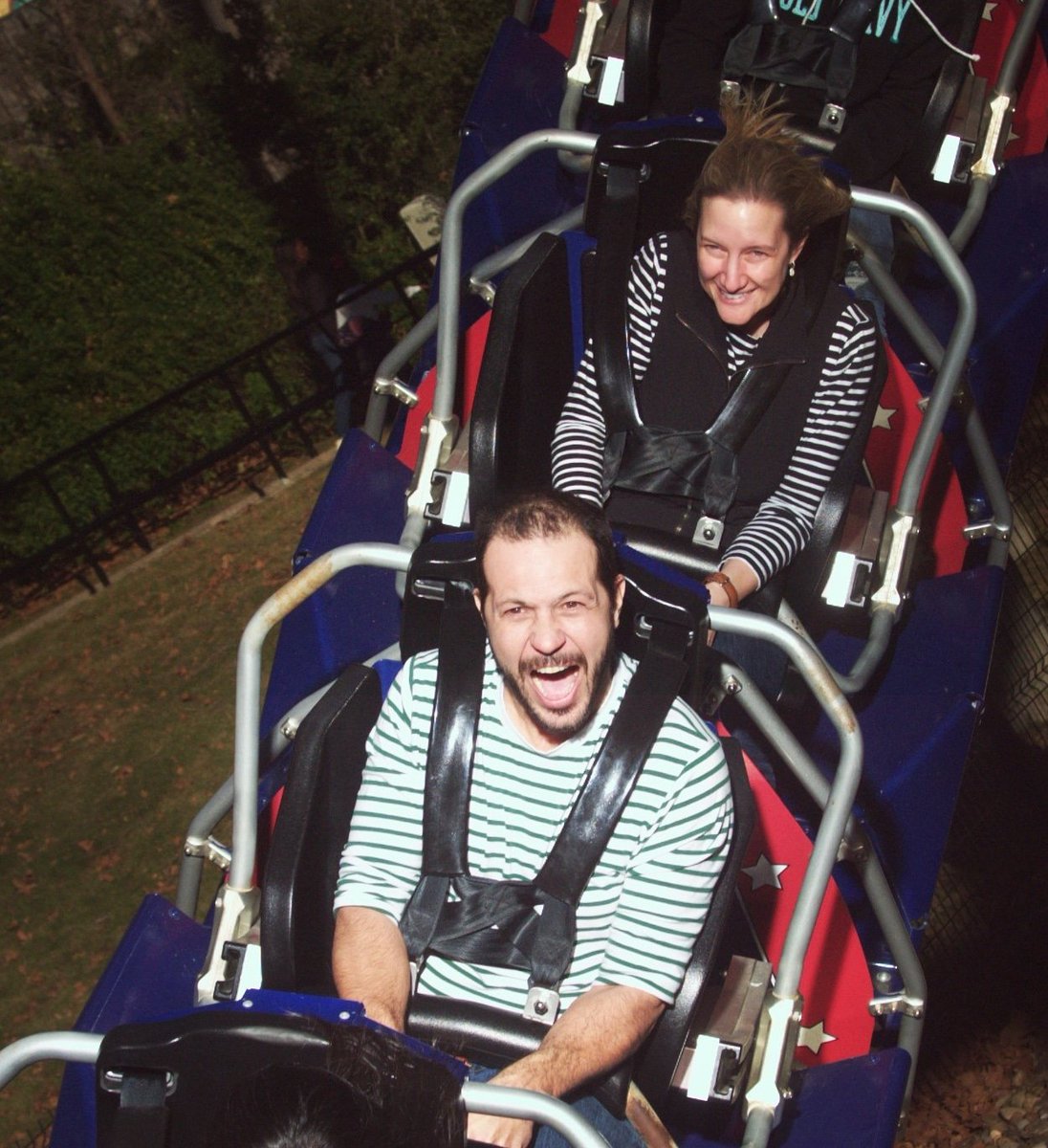 jurzak's tweet photo. Happy Anniversary to my dope ass wife, seen here
riding #wonderwomangoldenlassocoaster at @SF_FiestaTexas by #RMC
#Coasters are my midlife crisis!!!
#🎢 #singlerailcoaster #sanantonio
#rockymountainconstruction https://t.co/1lqJKtgSyc