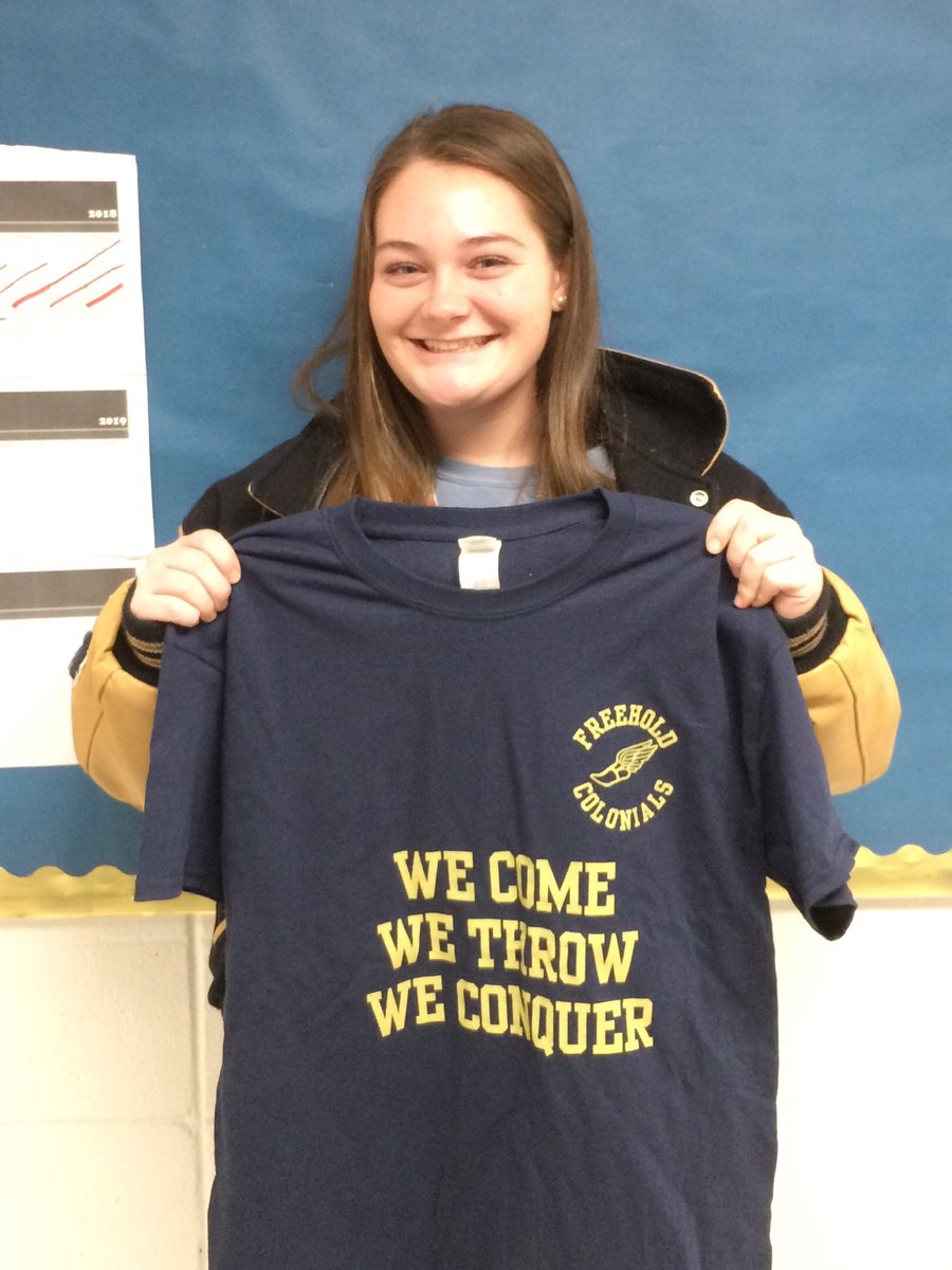 Freeholdhs's tweet photo. Congratulations to Abigail Williams who threw a personal best 32-8.5 and placed 2nd at meets in one week! And...was selected to represent Freehold High School at NJ celebrates National Girls &amp; Women in Sports Day!#freeholdathletics #theregional #freeholdtrack https://t.co/pk4nkhc0PY