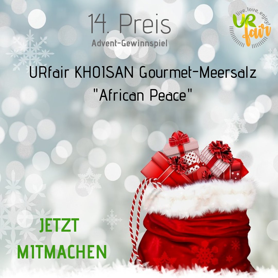 urfairshop's tweet photo. Heute präsentieren wir euch bereits den 14. Preis bei unserem #URfair #Advent #Gewinnspiel: eine Packung #Fairtrade Meersalzmischung „African Peace“, verfeinert mit Fleur de Sel, von #KhoiSan aus #Südafrika: https://t.co/A9obkvJbnF 🎄 https://t.co/XAfhy8yUGq