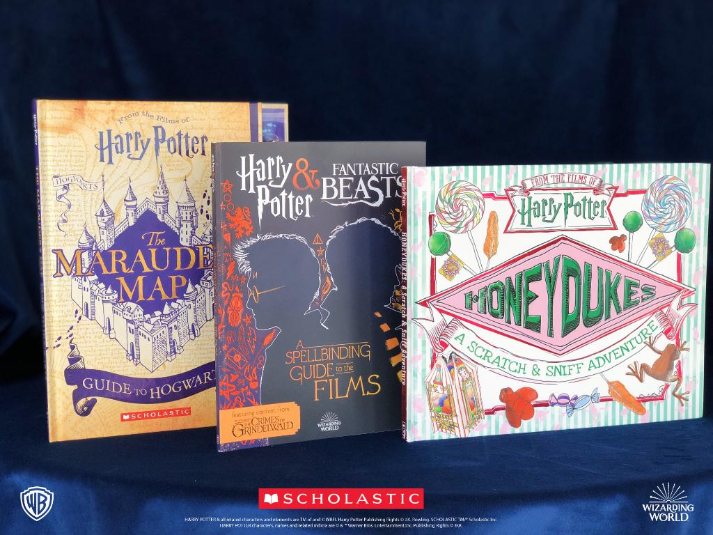 Scholastic's tweet photo. It's day 7 of #HPMagic! Enter now for a chance to win copies of Marauder's Map Guide to Hogwarts, Honeydukes: A Scratch and Sniff Adventure, and A Spellbinding Guide to the Films: Harry Potter and Fantastic Beasts! > https://t.co/mLYGJldfB5 https://t.co/ewLI5mcTOh