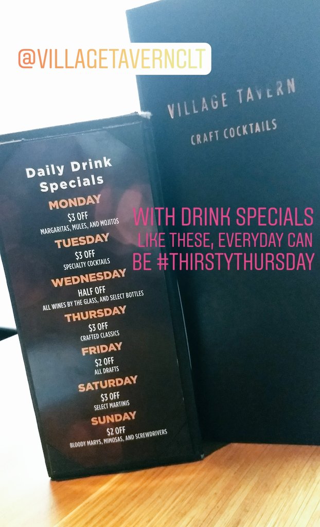QCMenu's tweet photo. With drink specials like these, every day can be #ThirstyThursday πΉπΈπ·π» @VillageTavCLT
#southpark #clt #charlotte #nc #drinkspecials #cltfoodblog #qcmenu https://t.co/Zl3d6j2Vj6
