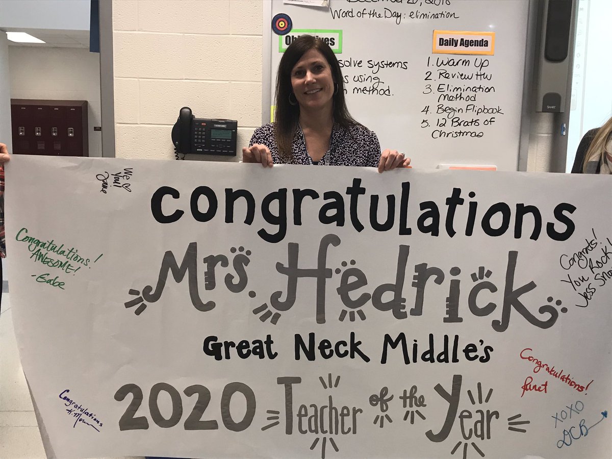 Congratulations to the GNMS 2020 Teacher of the Year, Carolyn Hedrick. Mrs. Hedrick teaches Grade 8 Algebra and Geometry, is our Algebra Readiness Coordinator, and the Maker Challenge mentor. You make us proud!