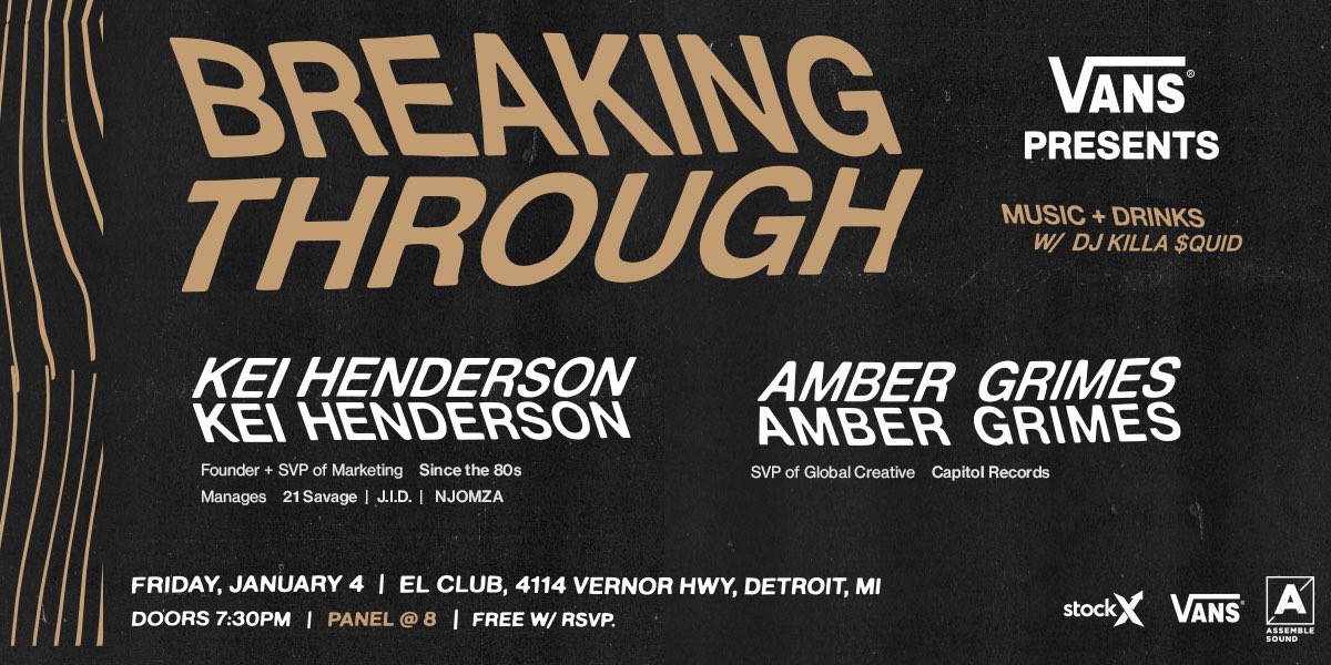AssembleSound's tweet image. while we&apos;re under construction we couldn&apos;t miss the opportunity to partner up with @VANS_66 to bring two of our music industry heroes to Detroit to talk game. back by popular demand, we got the one and only @burrcardi, who will be joined this time by @keiopensdoors 📓