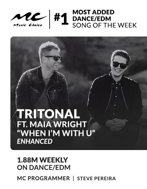 Tritonal's tweet photo. Our new single #WhenImWithU is the MOST ADDED Dance/EDM song of the week on @MusicChoice! THANK YOU!! 🙏🏼🙏🏼 https://t.co/Qvhs5RHnqY https://t.co/RggeTtfd3Z