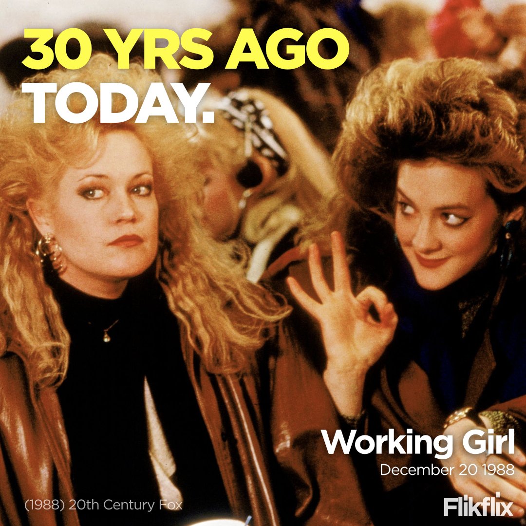 Released 30 years ago today. Find it on Flikflix. flikflix.app.link/btZiq4G4MS

#WorkingGirl #FlikflixPick #MikeNichols #KevinWade #HarrisonFord @MelanieGriffith #SigourneyWeaver @AlecBaldwin #JoanCusack @OlympiaDukakis #NoraDunn #PhilipBosco