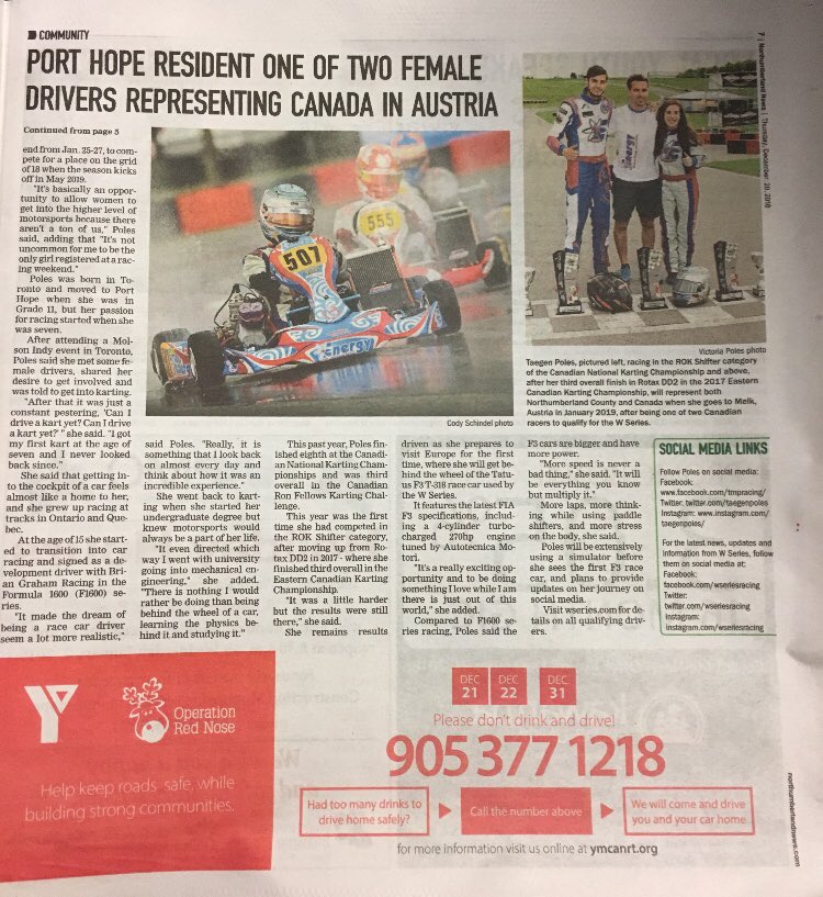 Thank you @north_news for the awesome article about me and the #WSeries in today’s edition! Merci beaucoup pour la belle article de journal sir moi et la W Series aujourd’hui! #RethinkRacing