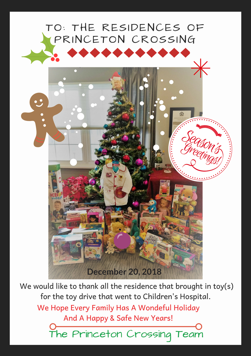 pcrossing's tweet photo. 2018 Toy Drive was a Hit! Thank you again to the wonderful residence of Princeton Crossing! #HappyHolidays #Toydrive #Childrenshospital https://t.co/vVA7A1n4AH