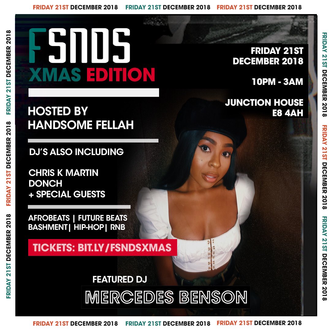 mercedesfbenson's tweet image. - @FutureSNDS TOMORROW NIGHT 

  DJS on the night 

  @djchriskmartin 
  @donchdeejay 
  @Unkle_K 

  &amp;amp; Myself 

  Tickets: bit.ly/fsndsxmas 

  It’s gonna be a movie 🎥🎄🤶🏾