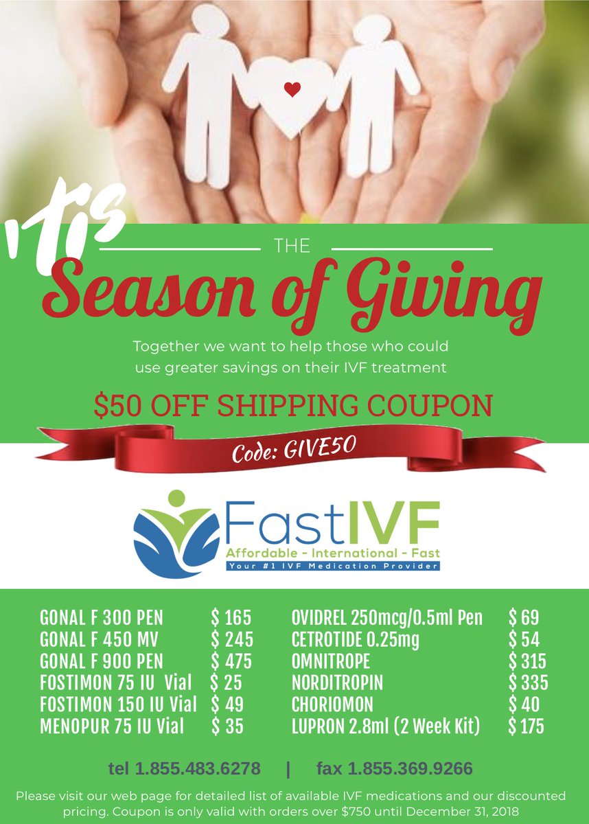 FastIVF's tweet image. Sharing the holiday cheer this season and would like to offer you $50 OFF your shipping!

#discount #coupons #IVFMEDICATION #holidayseason #FastIVF