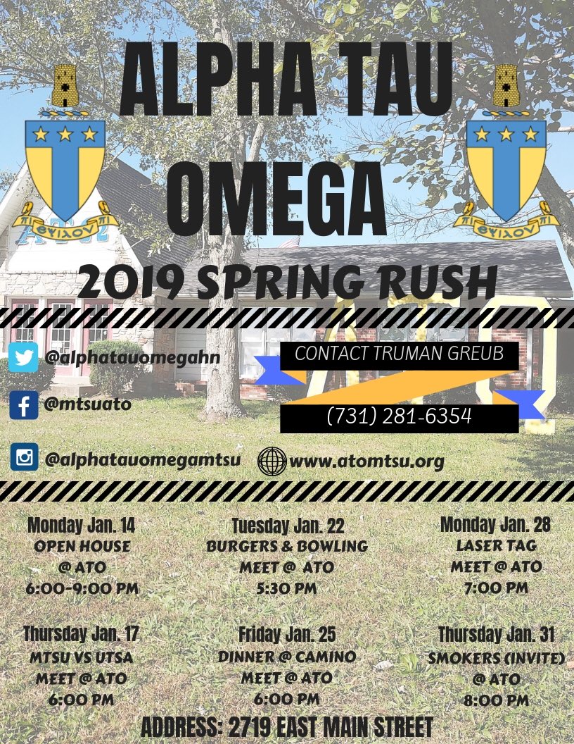 Alpha Tau Omega presents Spring Rush 2019. #rushato