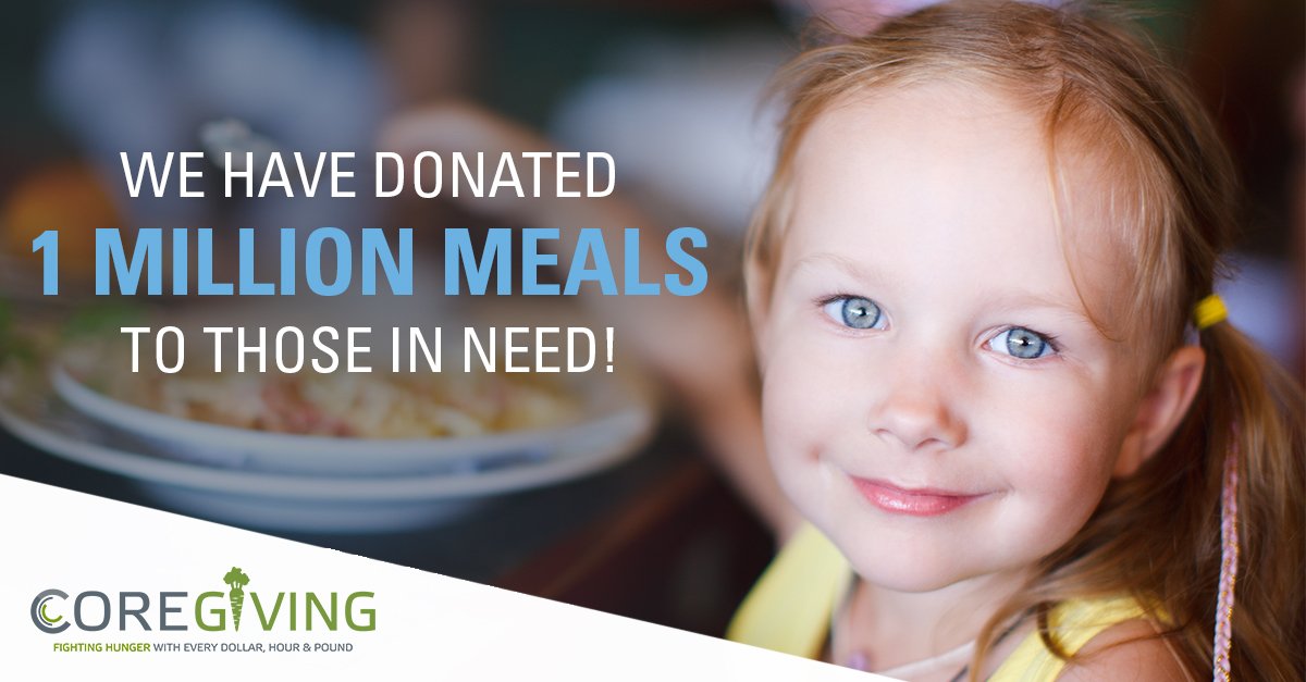 ShopCoreProp's tweet photo. Did you know 1 in 6 children may not know where their next meal is coming from? We are proud to announce that we have officially donated over 1 million meals to those in need. #CoreGiving https://t.co/bvJ9DUyvBZ