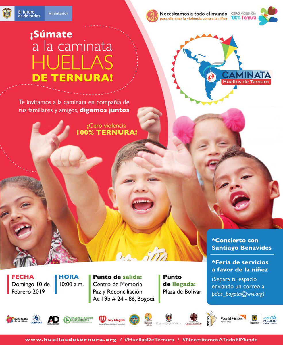 WorldVisionCO's tweet photo. Llega a Colombia #HuellasDeTernura, una caminata para decir: "Cero violencia, 100% ternura". Únete el próximo 10 de febrero #NecesitamosATodoElMundo https://t.co/GVcD7YGmWg