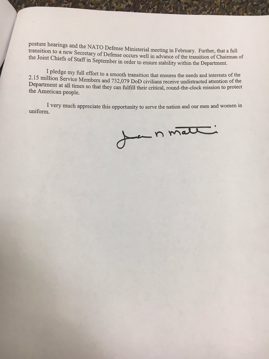 Image result for mattis resignation letter