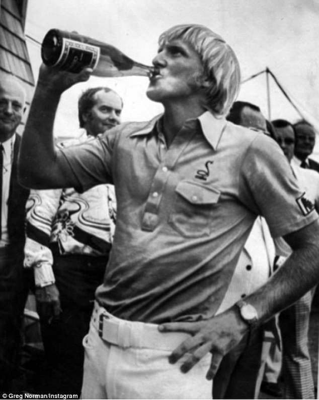 Greg Norman drinks champagne from the bottle shortly after he won the West Lakes Classic in Adelaide, 1976.
Thank you 
#gregnorman
#pgatouraustralia
#australiangolf
#GolfHistory
#golfidols
#golfheroes
#golf
#oldgolfpictures
#golfmates
#GolfLife
#GolfIsFun
#GolfSwag
#golfer