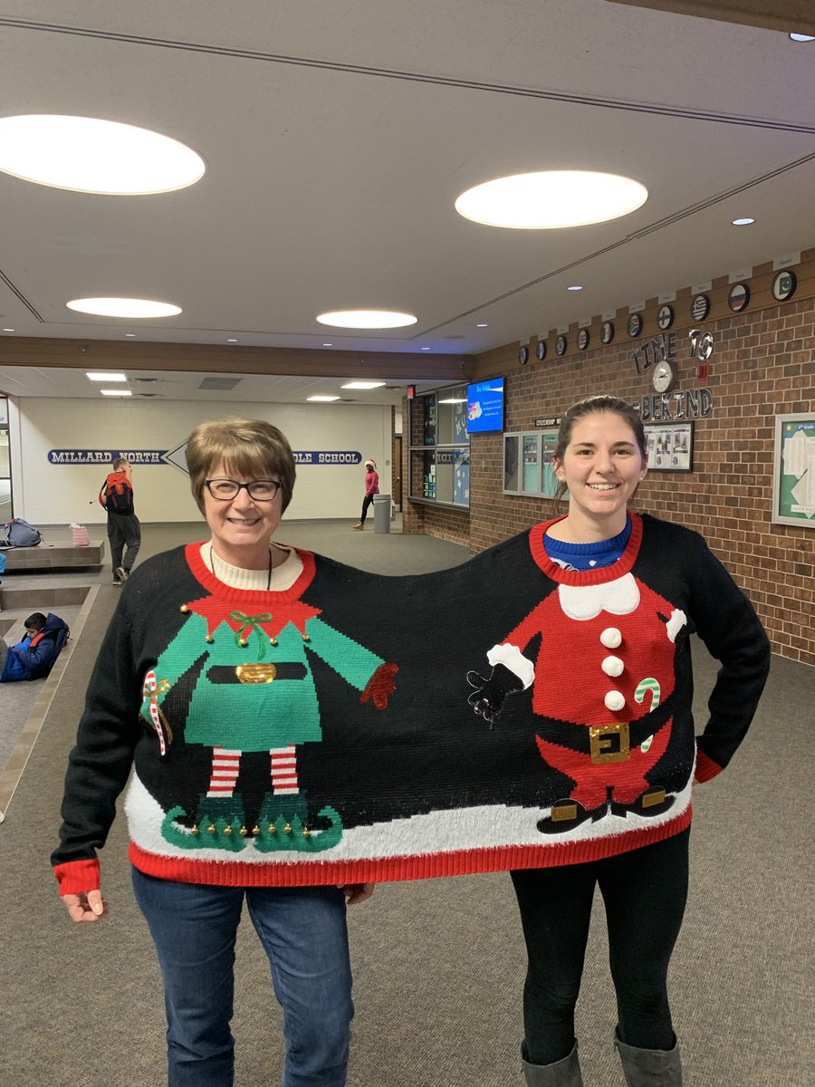 We have two of the best ACP teachers. They are inseparable! #UglySweaterDay <a href="/NMS_Mustangs/">North Middle School</a> <a href="/MustangUnified/">MNMS Unified</a>