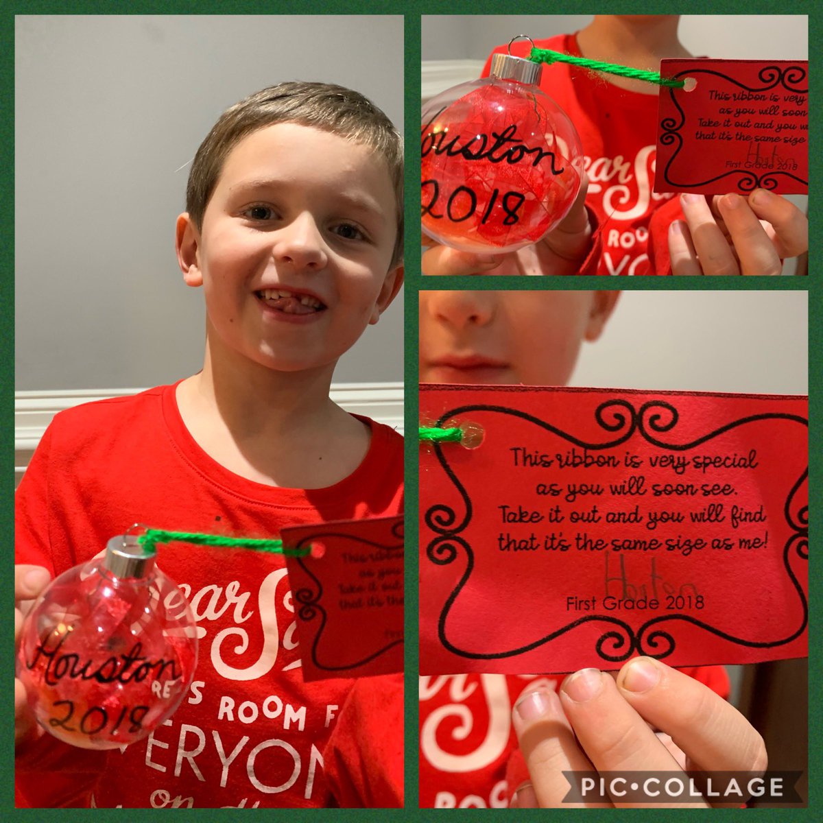 Houston just gave me the best gift ever!  The ornament that has ribbon as tall as him in it. Thank you @MrsSimorelli I will treasure this always. @SalemElementary #HoustonGoesToFirstGrade #Ornaments #HandmadeGiftsAreTheBest #TimeSlowDown