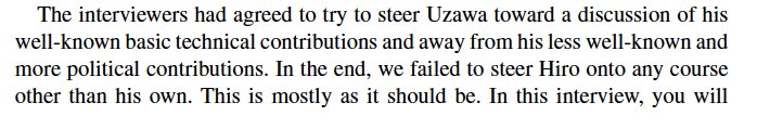 2/ A caveat: this is not a historical account, but a summary of Uzawa telling his own story in the wildest MD interview ever  https://www.cambridge.org/core/journals/macroeconomic-dynamics/article/an-interview-with-hirofumi-uzawa/430240D2E2B4D3190CEF97B4E9975107(TBH I also enjoyed this interview because the reluctant interviewer I am can relate so much with things going out of control)