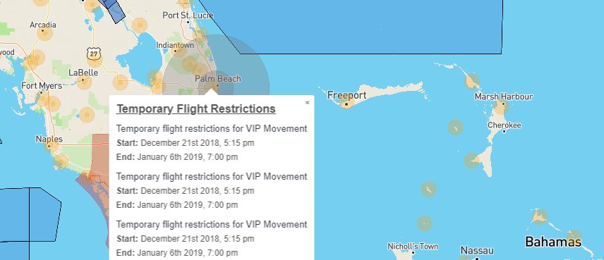 Looks like Trump is still going to his golfing vacation...Restricted airspace around Palm Beach (Mar-a-Shithole) still in place from 5:15 pm 12/21/18- 7:00PM 1/6/19Someone should tell Trump that he can't go if the Government shuts down and he'd back off instantly...