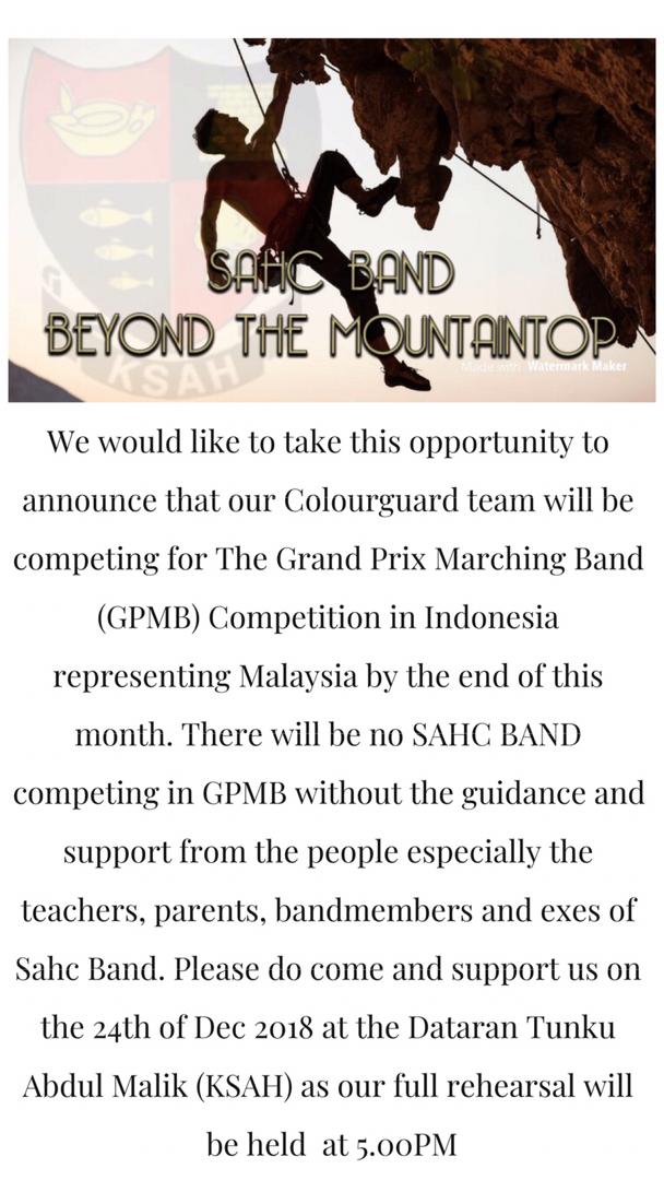 pizkayyy's tweet photo. Come and give your support! #KSAH #SAHC #BEYONDTHEMOUNTAINTOP #SAHCGUARD #SAHCBAND https://t.co/LwUUVLG2Nu