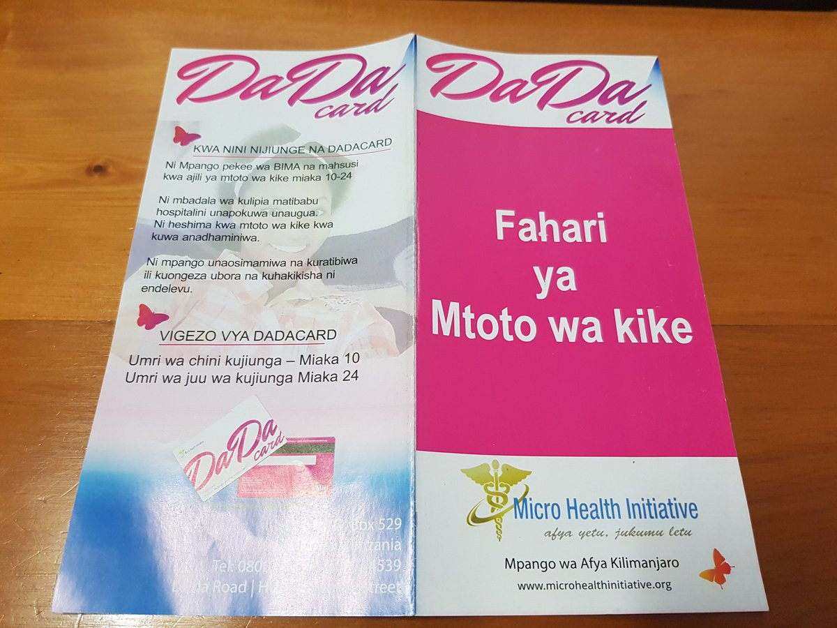 J_Kemibaro's tweet image. Introducing the Dada card.

HCD #Microhealthinsurance product by #Microhealthinitiative in Tanzania for girls and young ladies from 10 - 24 years. 

The #Insurance landscape is changing!

#innovativeinclusiveinsurance
#Microinsurance 
#50PercentInsuredBy2028
