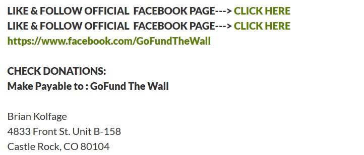 JohnMithReads's tweet image. Now they have a mail box at a UPS store in Colorado set up to take checks, which seems very inconvenient if #GoFundMeBuildtheWall  founder Kolfage lives in Florida.