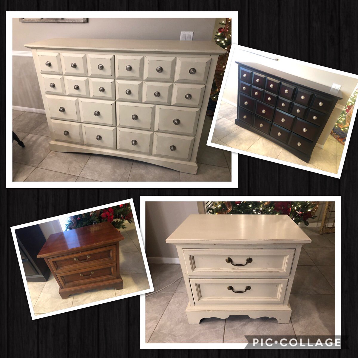 I did some painting and distressing theory tonight to a few pieces I recently acquired. So much fun! Originally planned to give Morgan both pieces for her apartment but I’m loving that dresser. Decisions, decisions! 😉