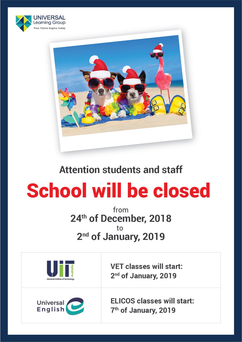 study_ue's tweet image. School will be closed from 22nd December 2018 till 2nd January 2019 
Merry Christmas and Happy Holidays !