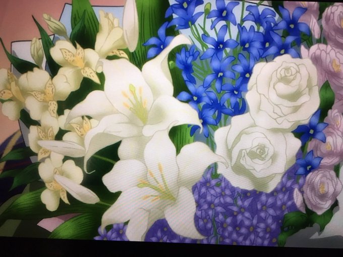 バナナフィッシュ第24話空港で英二がもらった花束ブーケ花言葉の意味を調べたら意味ありすぎで大号泣…😭中央の白いバラ「純潔