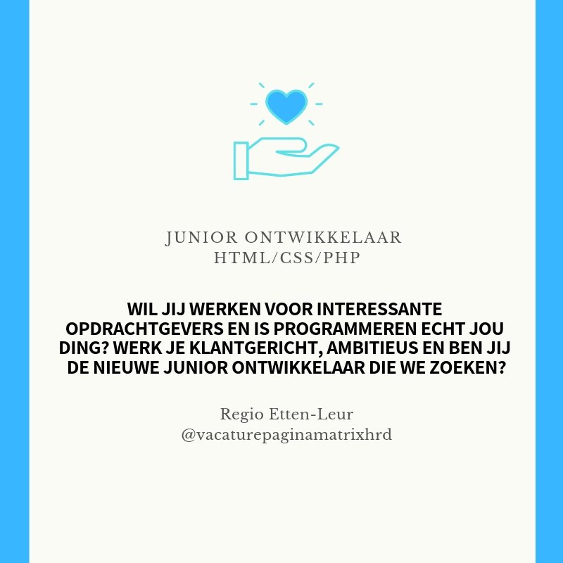 matrixhrd's tweet photo. Stuur snel je cv en motivatie naar hradministratie@matrixhrd.nl ! #solliciteren #werk #vacature #ontwikkelaar #html #css #php #ettenleur #breda #sollicitatie #werken #passie #junior #ontwikkelaar https://t.co/74agqSkOre