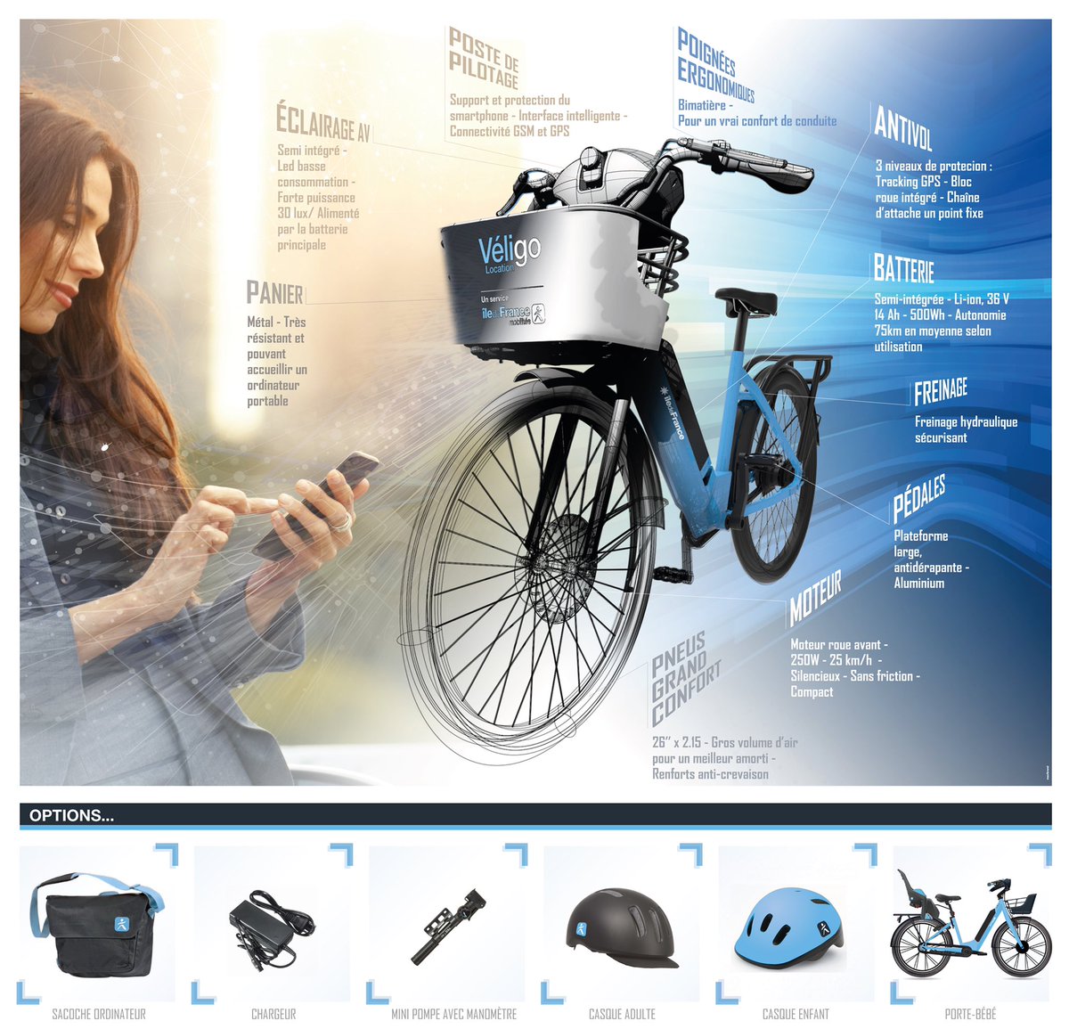 Un #VAE confortable et sécurisé 🔎 Zoom sur les équipements du #Véligo Location 🚲 10 000 vélos à assistance électrique seront progressivement disponibles à la location de longue durée dans toute l’<a href="/iledefrance/">Région Île-de-France</a>, et jusqu’à 20 000 en fonction du succès rencontré. #TransportsIDF
